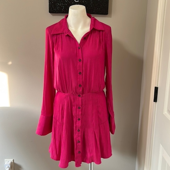 REVOLVE x FREE PEOPLE Everly Shirt Dress Pockets Pink Phenom Sz S - Picture 4 of 16